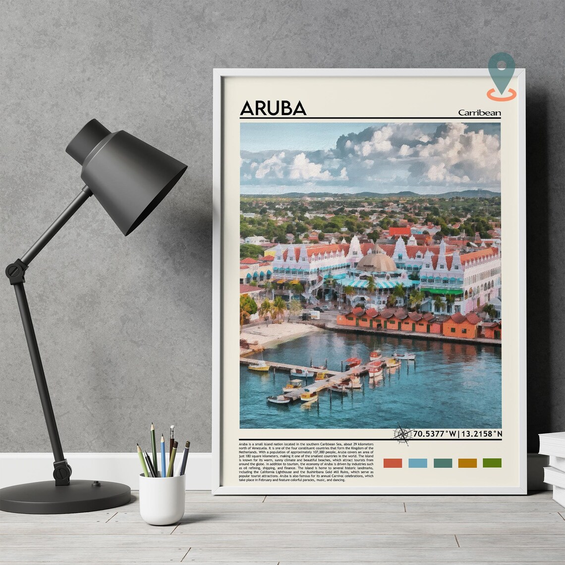 Aruba Caribbean Island Waterfront Harbor Town Travel Art Poster - Image 5