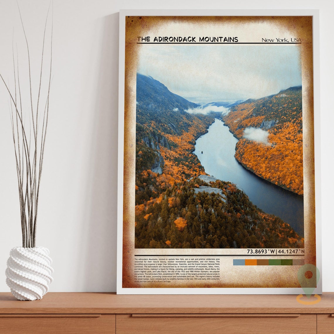 Adirondack Mountains New York Fall Foliage Lake View Travel Poster - Image 3