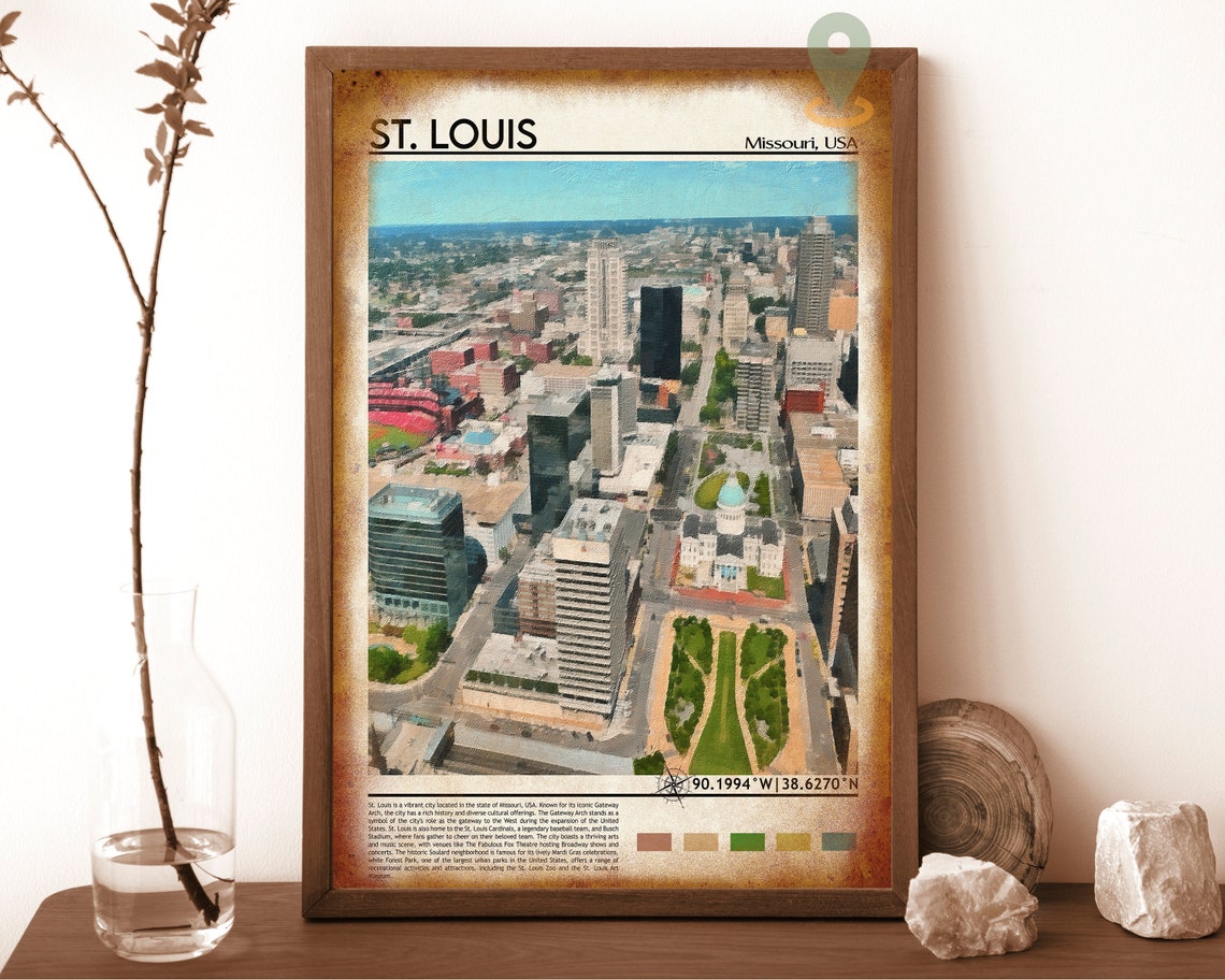 St Louis Missouri Downtown Aerial Skyline Vintage City Poster - Image 6