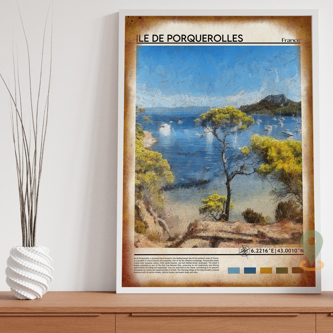 Ile de Porquerolles France Island Coast Painted Travel Facts Poster - Image 4