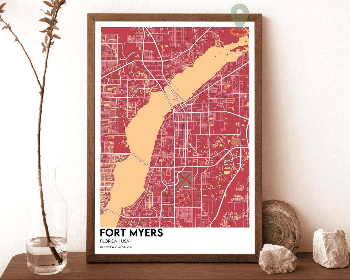Fort Myers Map Fort Myers Map Print Fort Myers Personalized Map Fort Myers Wall Art Fort Myers Travel Poster Fort Myers Florida Print - Image 3