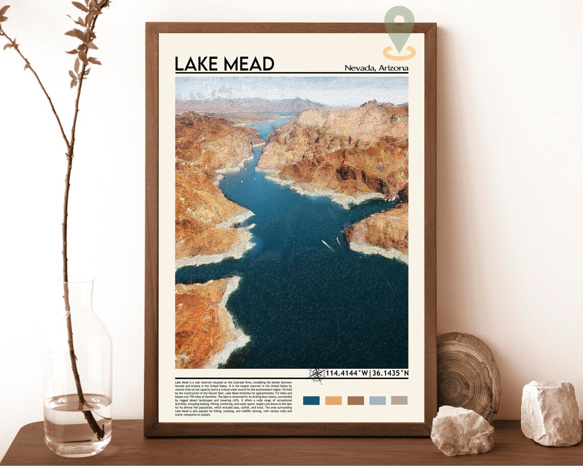 Lake Mead Nevada Arizona Aerial Desert Reservoir View Travel Poster