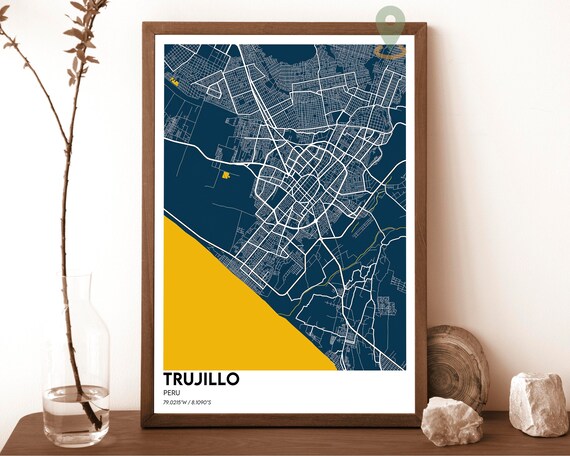 Trujillo Peru Navy Mustard Street Map Minimalist Art Decor Poster
