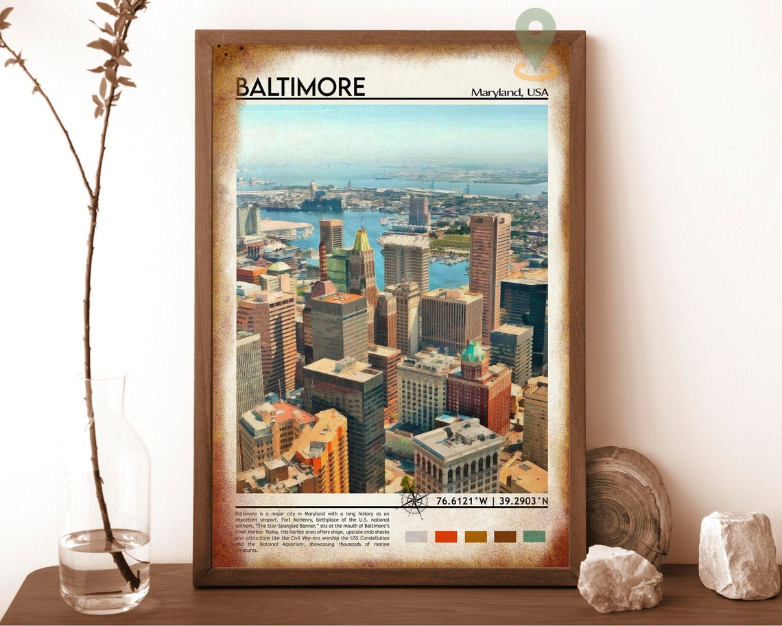 Baltimore Maryland Inner Harbor Skyline Cityscape Travel Poster - Image 6