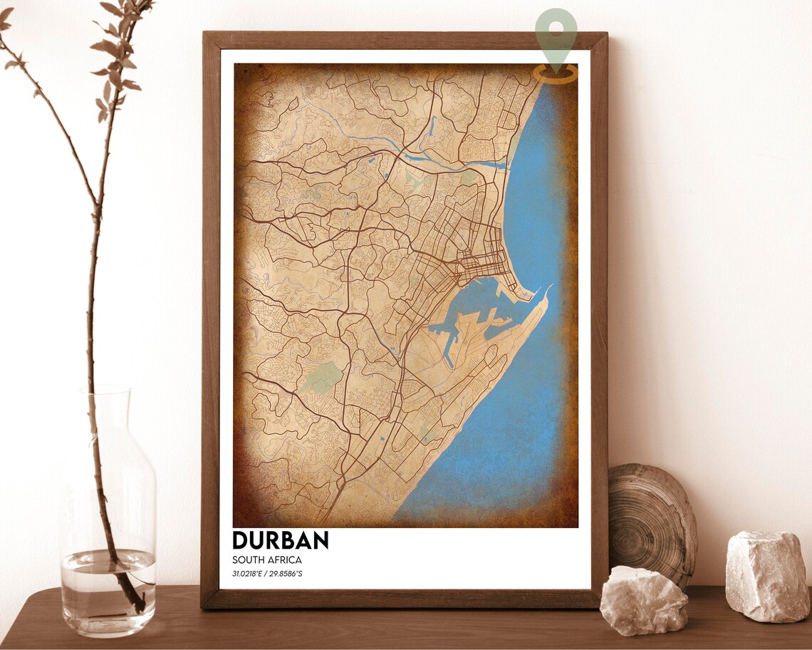 Durban South Africa City Street Map Navy Yellow Modern Art Poster - Image 2