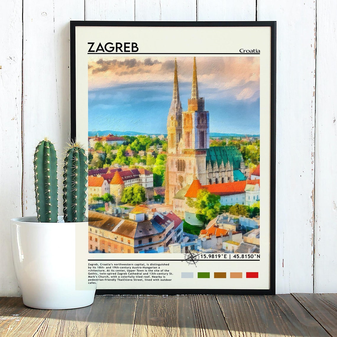 Zagreb Croatia Cathedral Twin Spires Painted Old Town Poster - Image 5