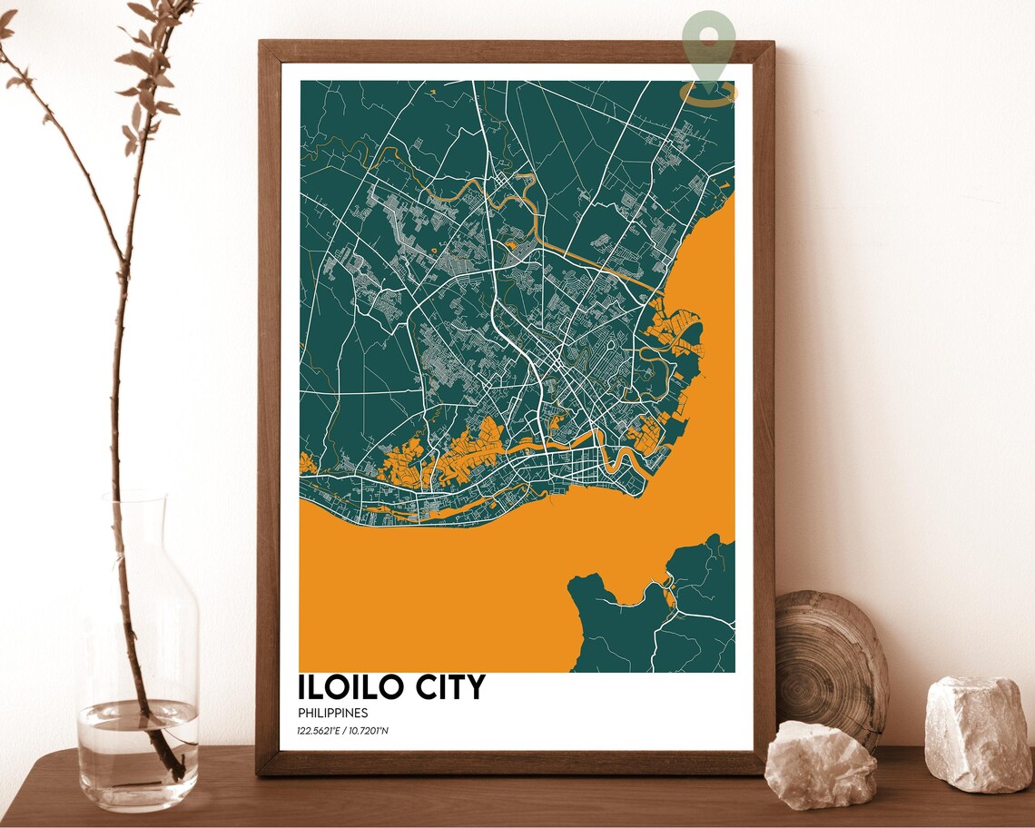 Iloilo City Philippines Coastal City Map Gray Aqua Minimalist Poster - Image 4