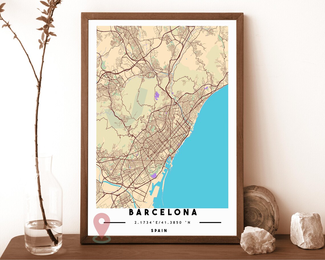 Barcelona Spain navy and green with a gold coast Street Map Coordinates Poster - Image 3
