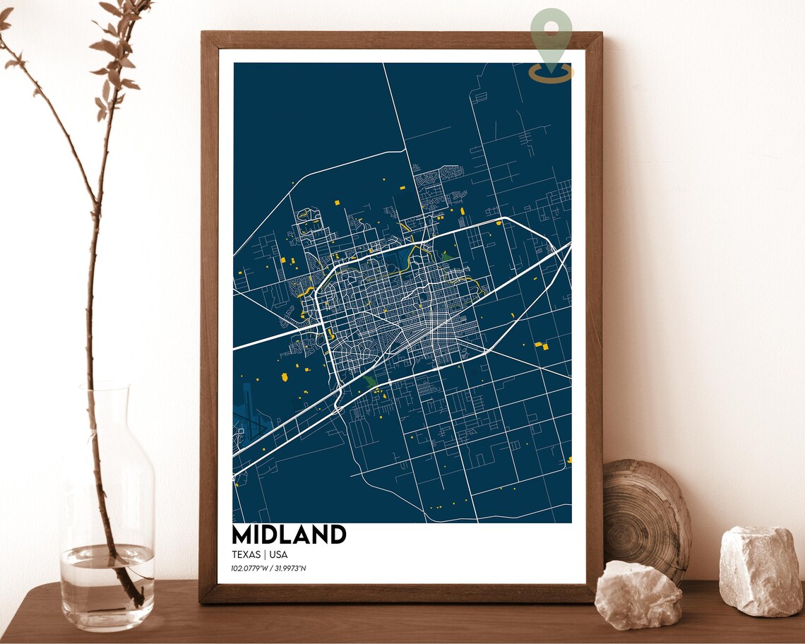Midland Texas soft blush pink with rose streets Street Map Coordinates Poster - Image 6