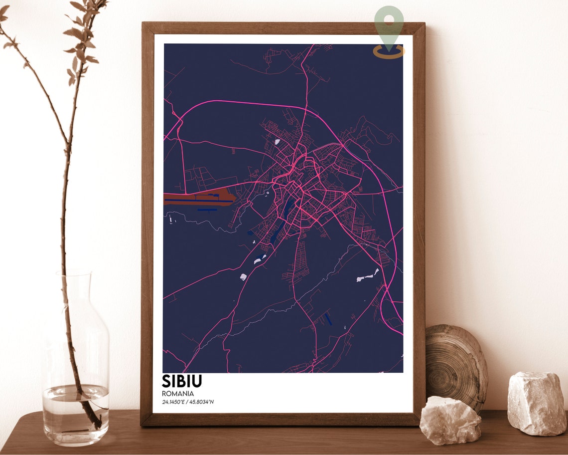 Sibiu Romania Transylvania Dark Green Minimalist Map Art Poster - Image 6