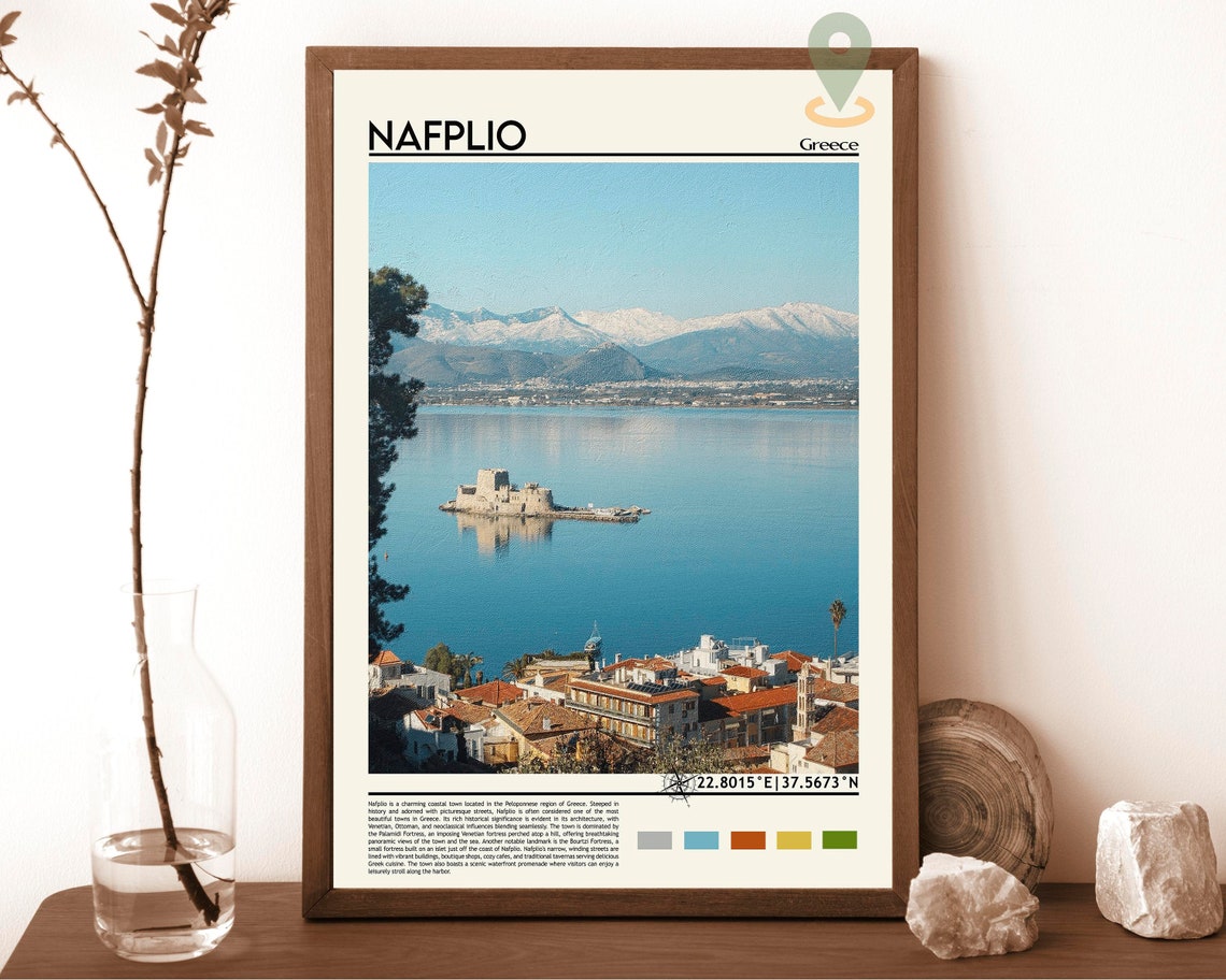 Nafplio Greece Coastal Town Fortress Island Harbor Travel Poster
