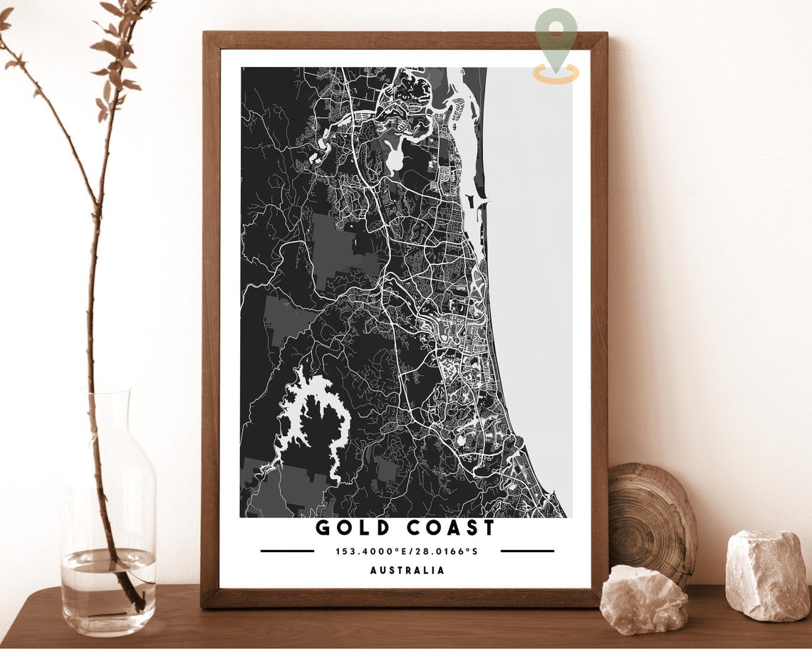 Gold Coast Australia Navy Gold Street Map Surf Coast Art Poster - Image 4
