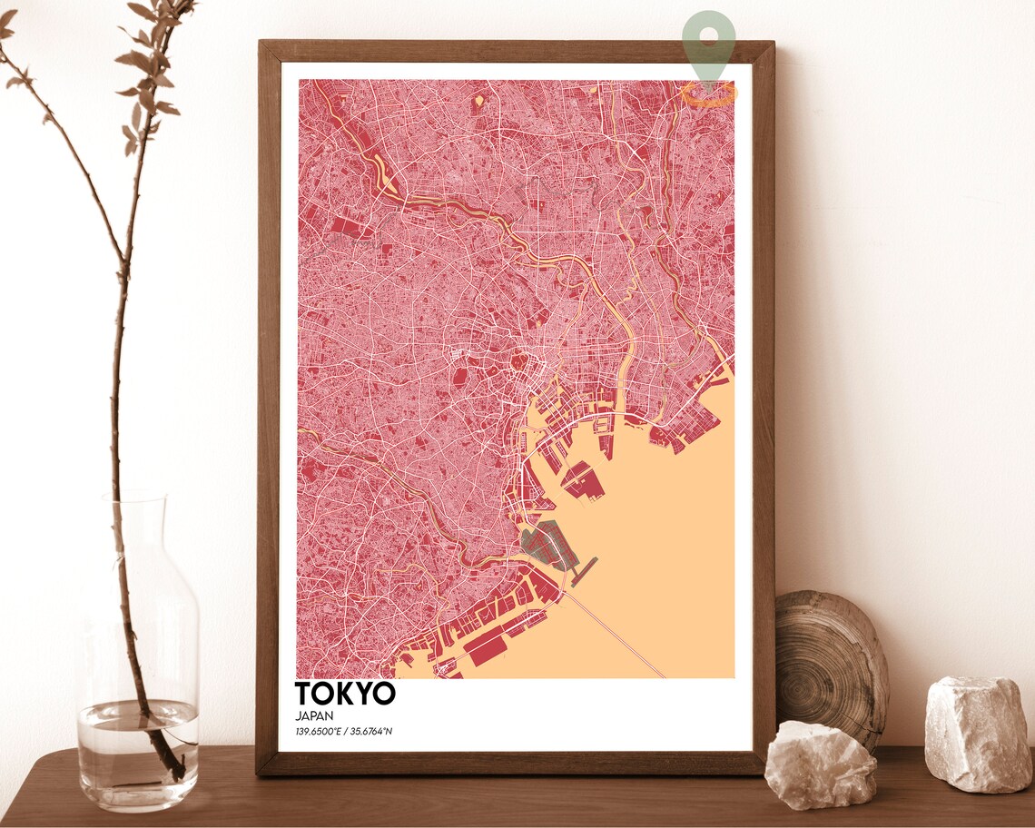 Tokyo Japan Dark Charcoal Cyan Waterways Street Map Modern Art Poster - Image 3