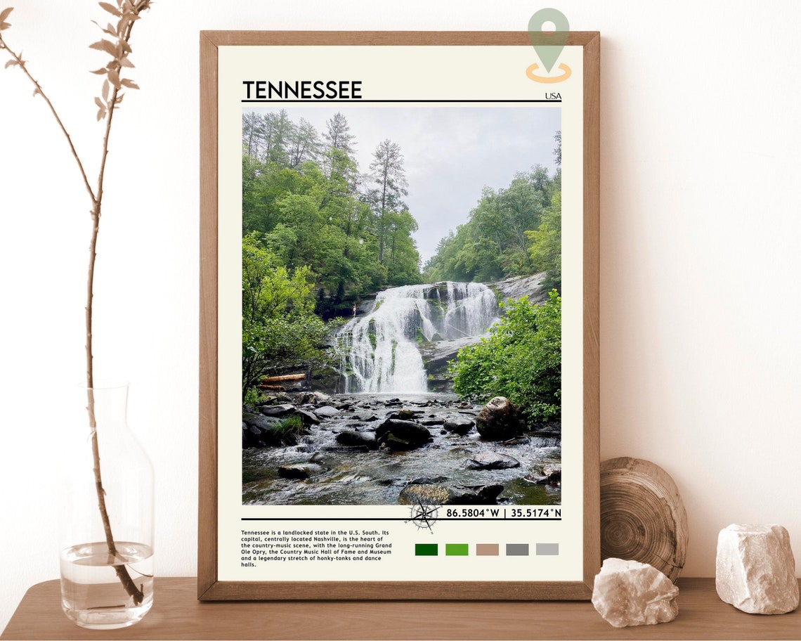 Tennessee USA Forest Waterfall Cascade Nature Photo Travel Poster