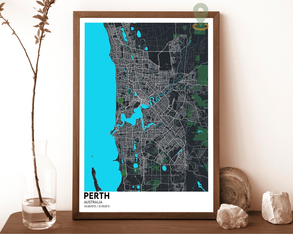 Perth Australia Teal Orange Minimalist City Map Wall Decor Poster - Image 3