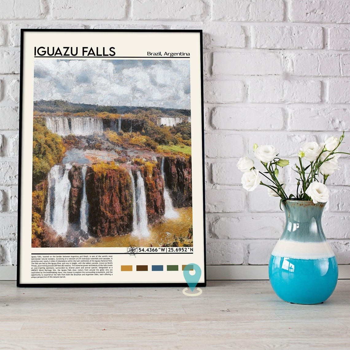 Iguazu Falls Brazil Argentina Waterfall Painted Vintage Travel Poster - Image 3