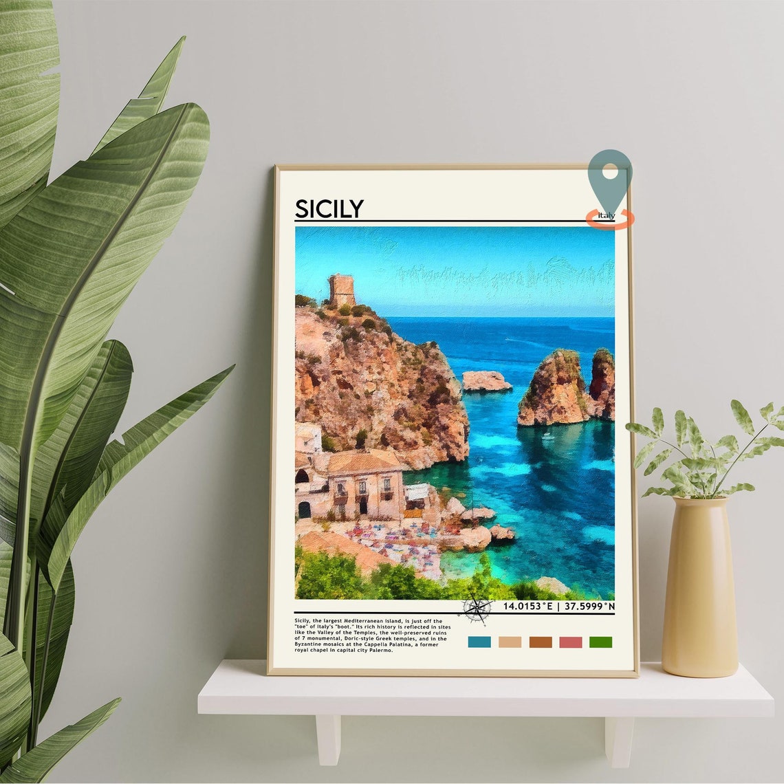 Sicily Italy Dramatic Cliffs Turquoise Coast Sea View Poster - Image 2