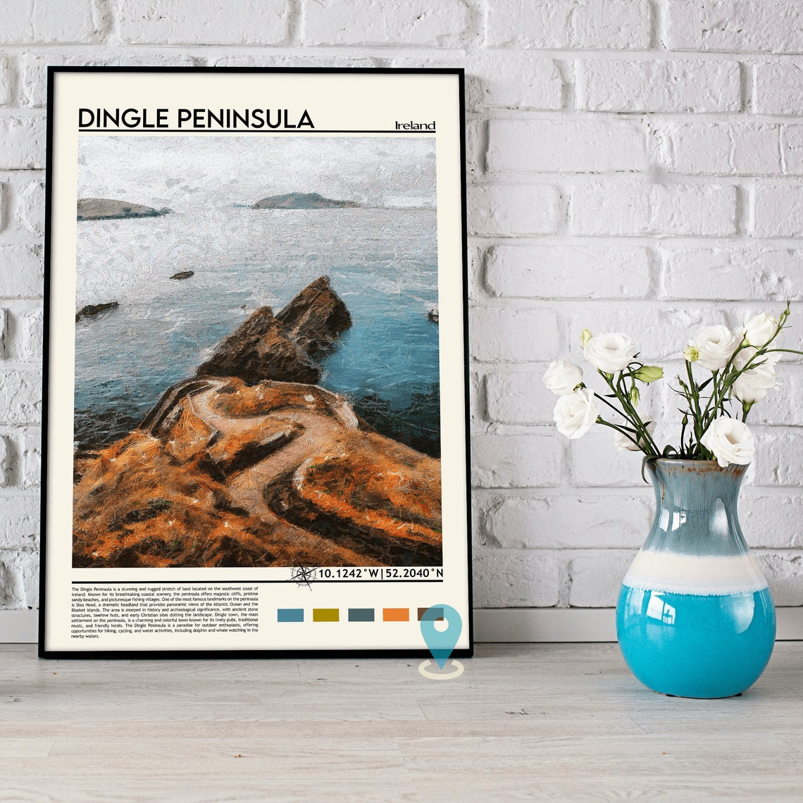 Dingle Peninsula Ireland Rocky Coast Watercolor Travel Poster - Image 3