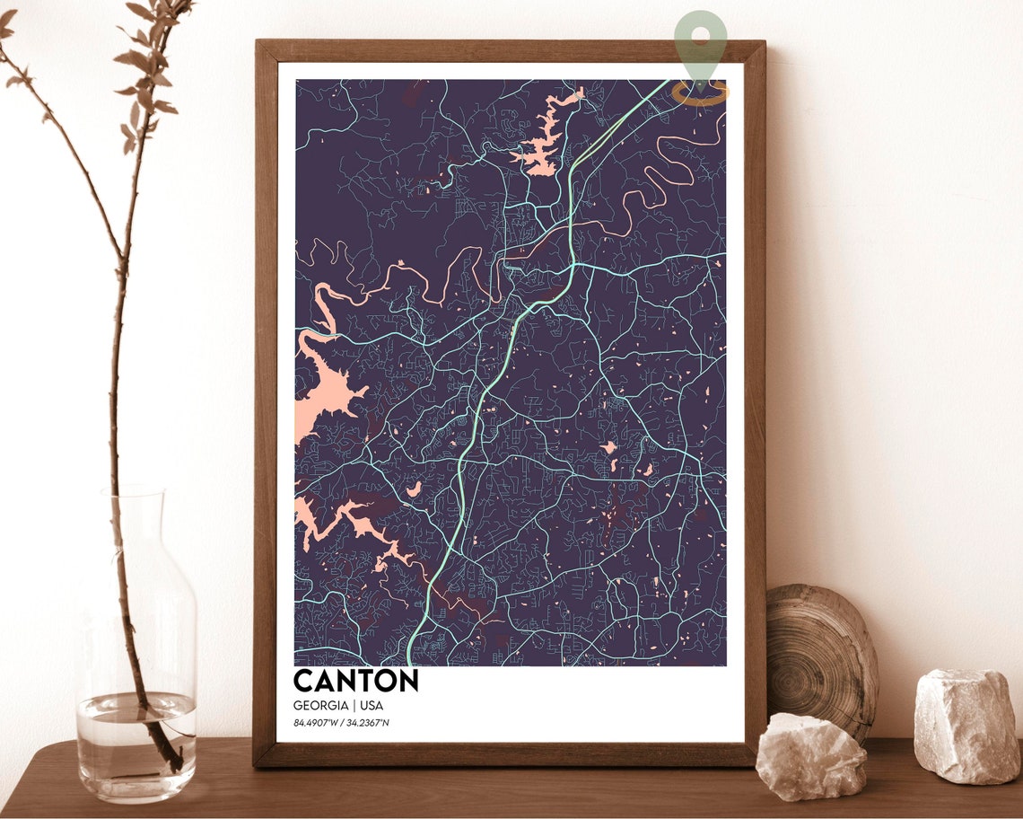 Canton Georgia USA City Map Poster Dark Minimalist Modern Style - Image 2