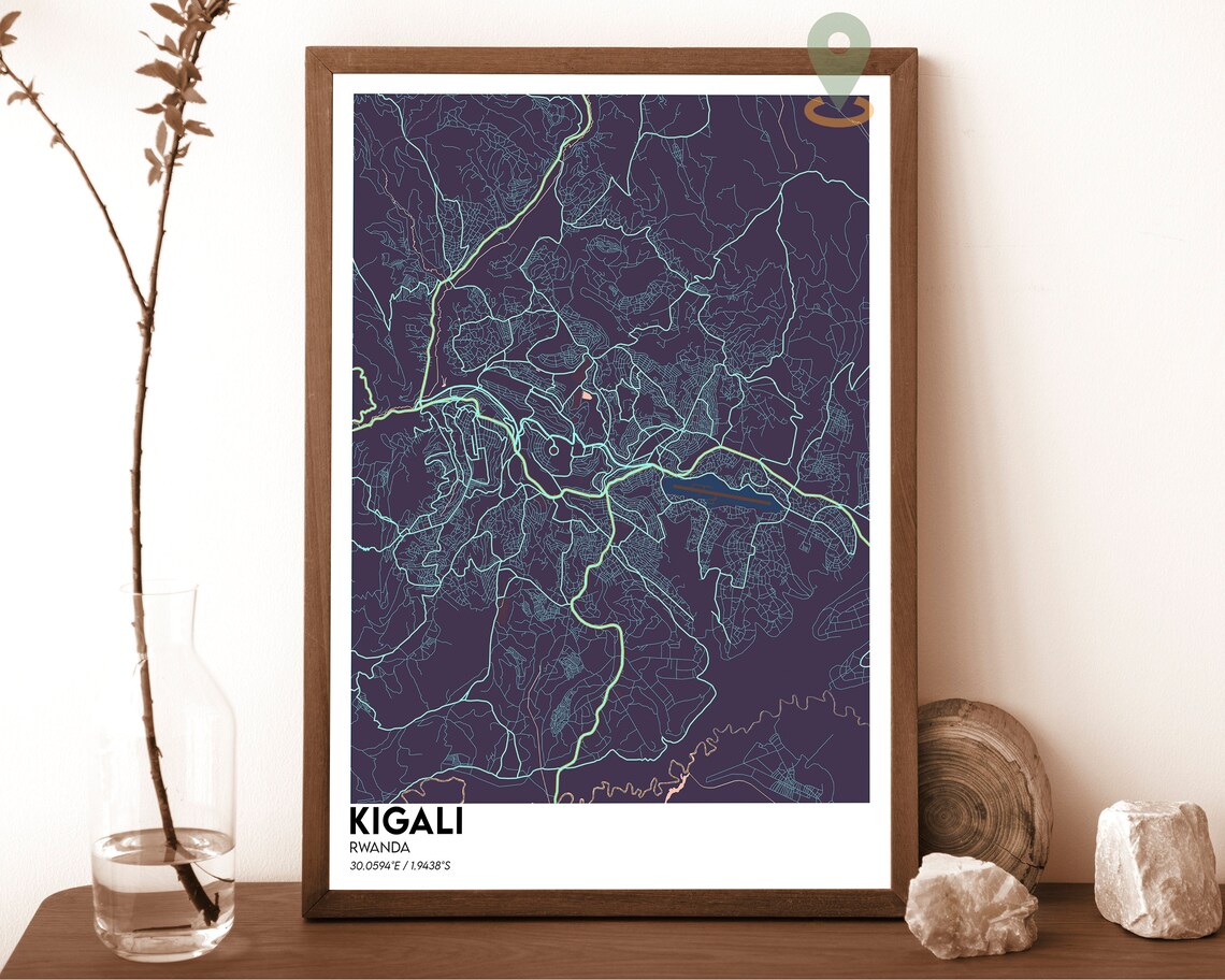 Kigali Rwanda City Street Map Minimalist Dark Urban Geography Art Poster - Image 6