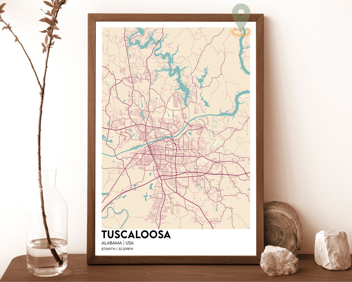Tuscaloosa Alabama Navy Gold Street Map River City Decor Poster - Image 6