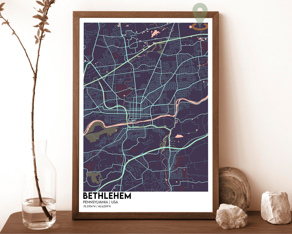Bethlehem Pennsylvania City Street Map Teal Art Print for Hometown Pride - Image 3