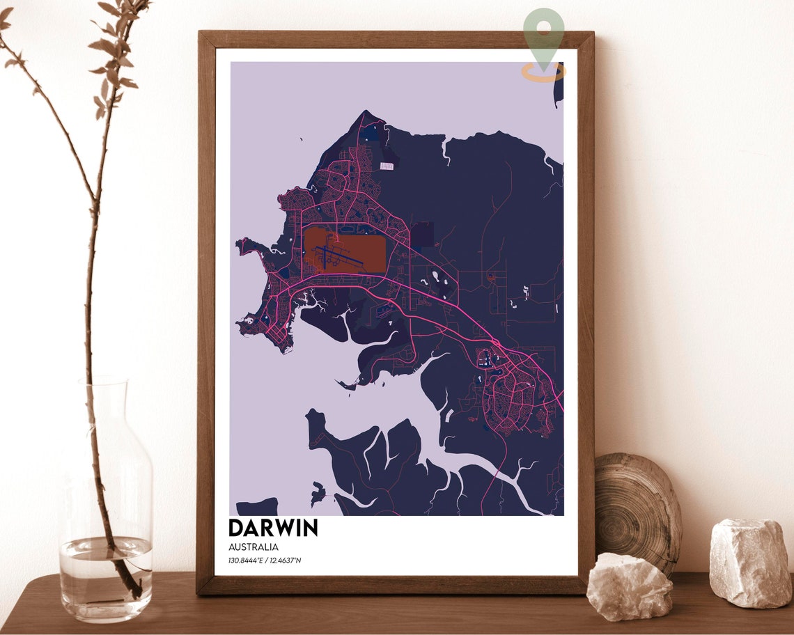 Darwin Australia Teal Orange Harbor Modern City Map Art Poster - Image 5