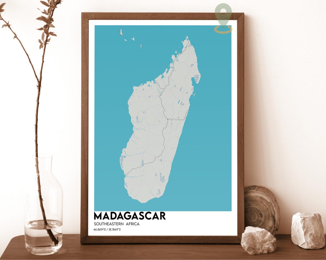 Madagascar Southeastern Africa Mustard Yellow Map Art Poster - Image 3