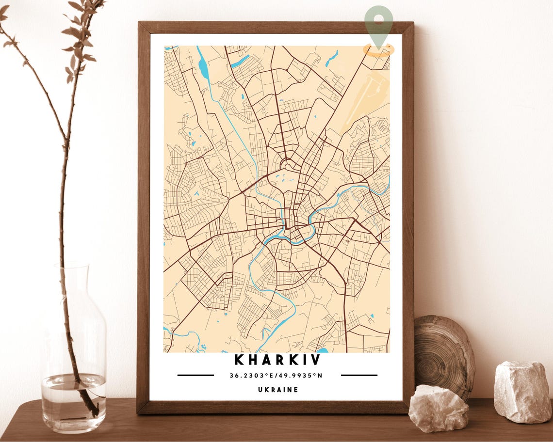 Kharkiv Ukraine City Street Map Teal Yellow Poster Wall Decor - Image 5
