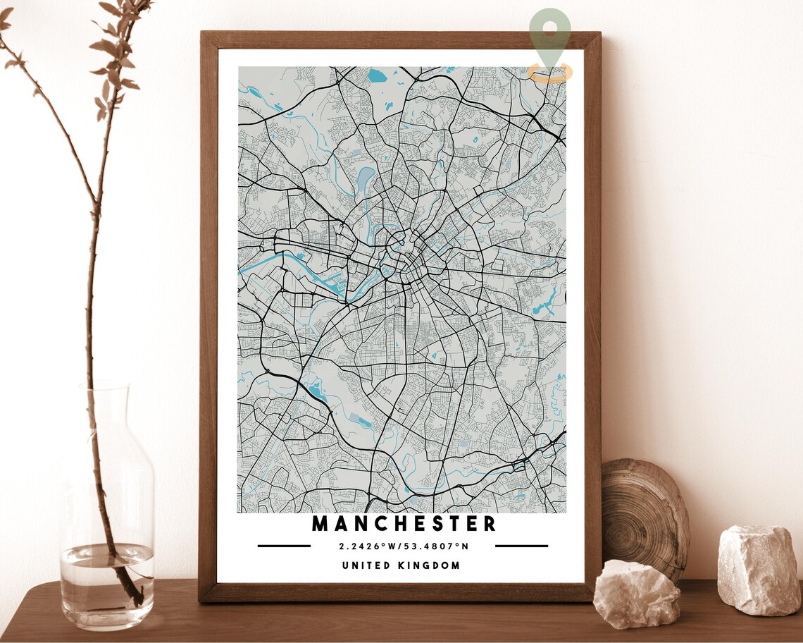 Manchester United Kingdom City Street Map Art Print for Calm UK Interiors - Image 3