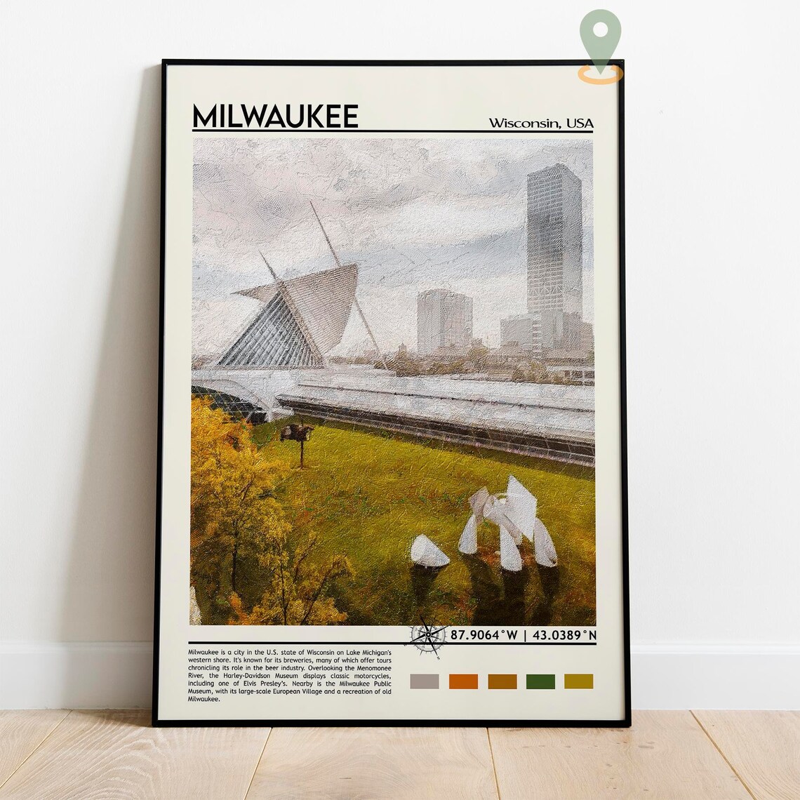 Milwaukee Wisconsin Art Museum Cityscape Lakefront Travel Poster - Image 2