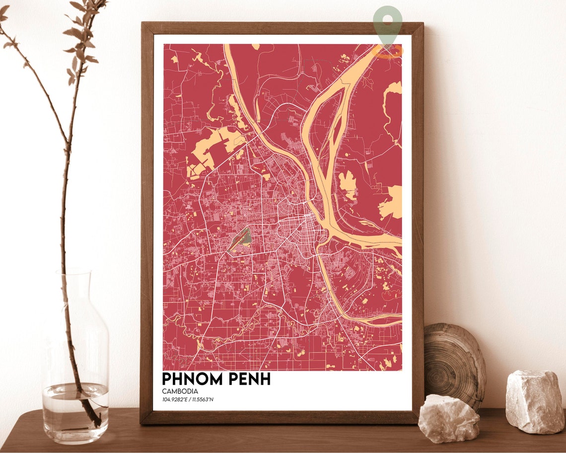 Phnom Penh Cambodia Midnight Night Lights City Map Design Poster - Image 6