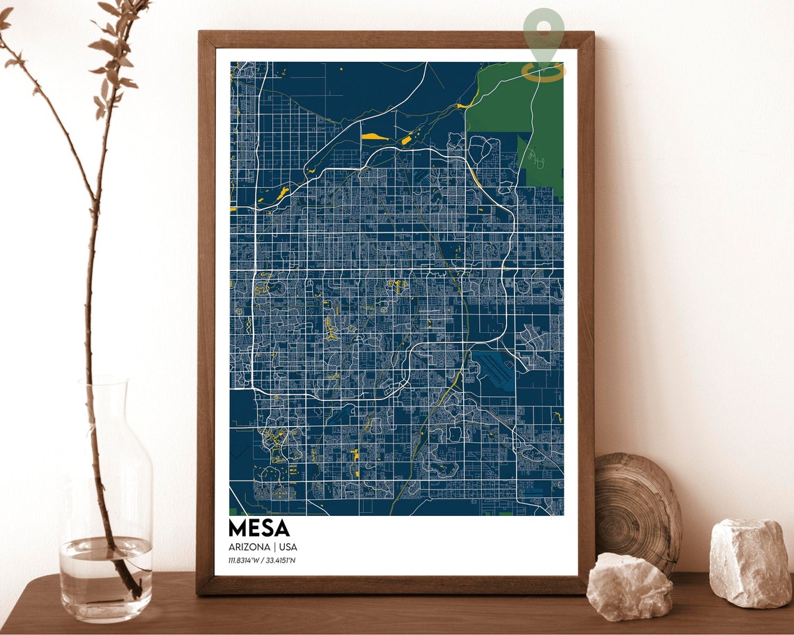 Mesa Arizona Teal Grid Street Map Desert City Modern Art Poster - Image 2