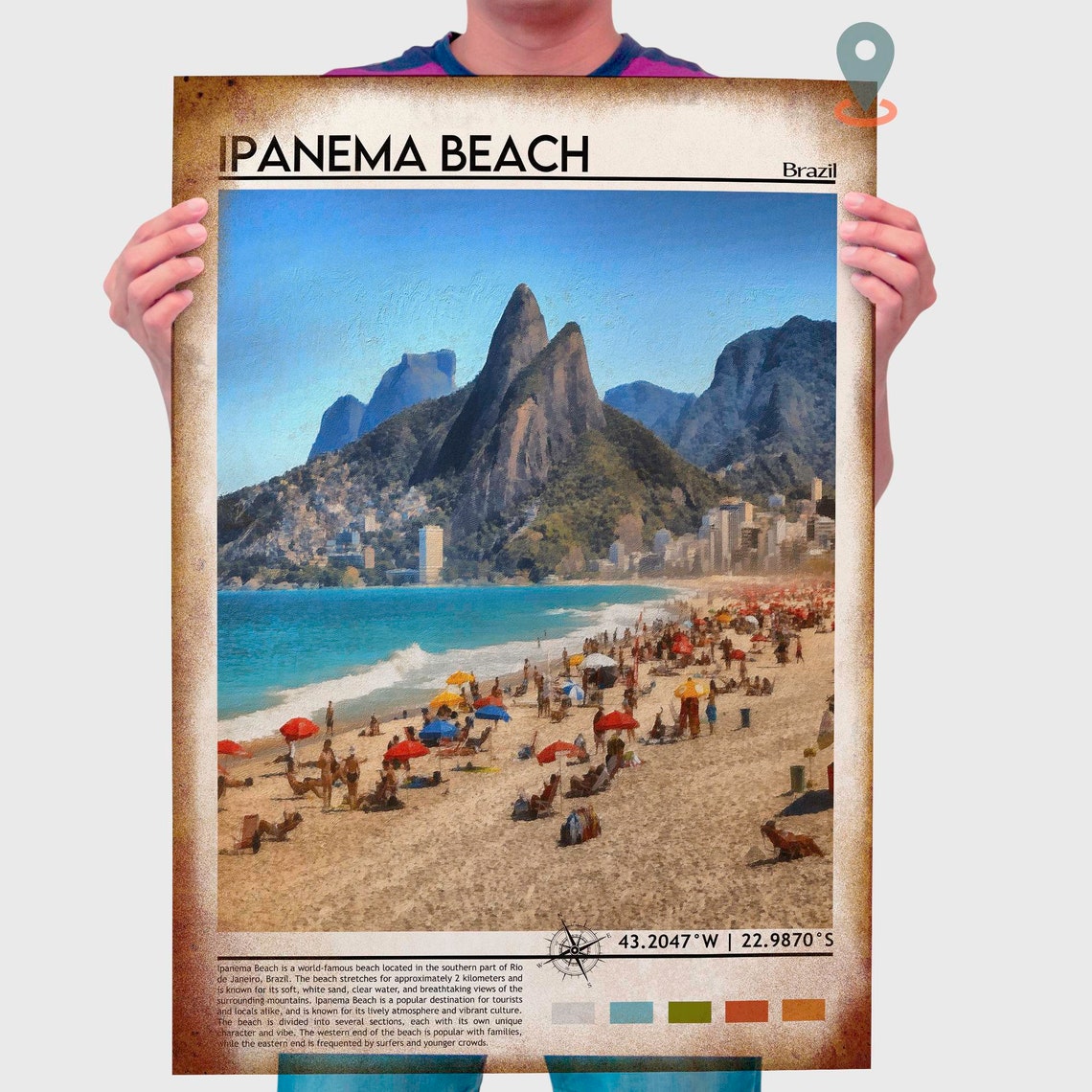 Ipanema Beach Brazil Rio De Janeiro Crowded Shore Coordinate Poster - Image 4
