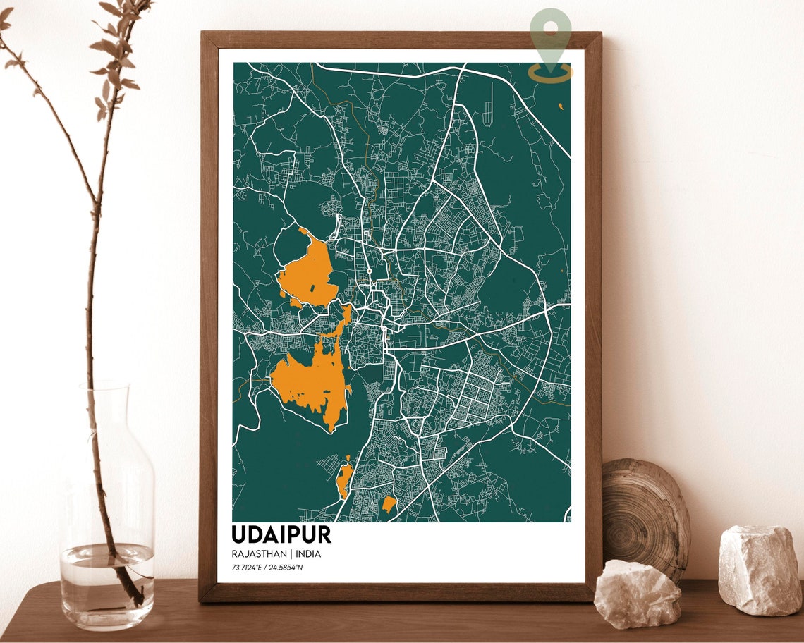 Udaipur India Navy Blue Lakes Modern City Street Map Design Poster - Image 5