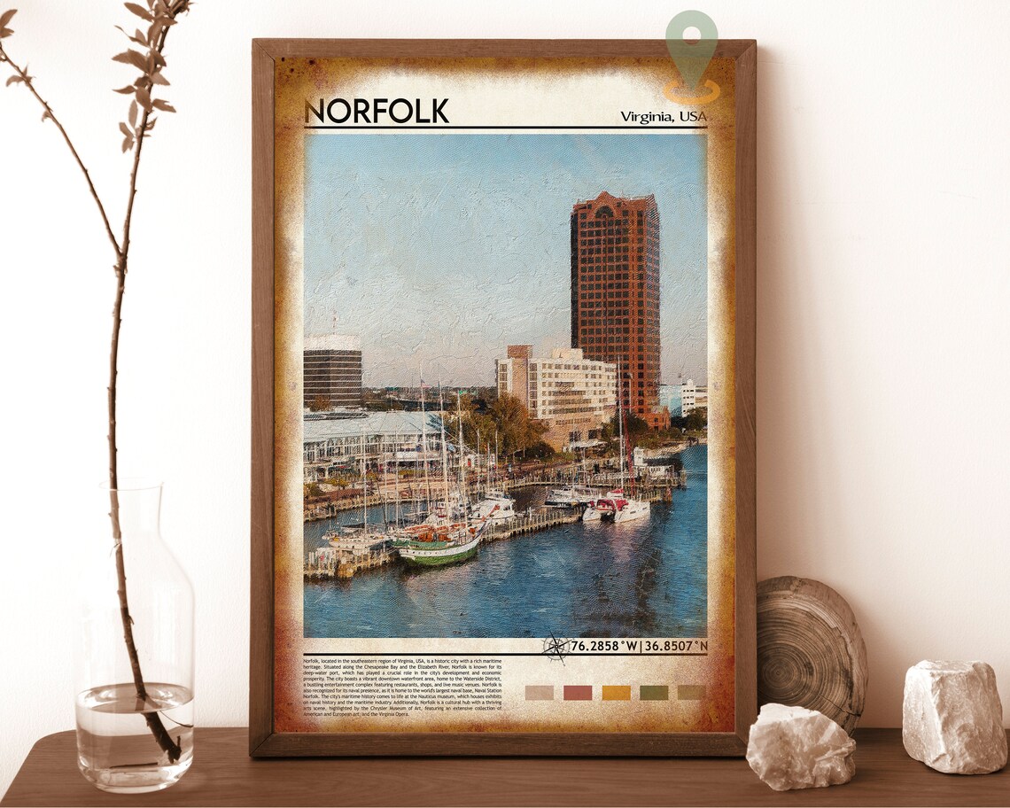 Norfolk Virginia Harbor Marina Skyline Painting Travel Poster - Image 6
