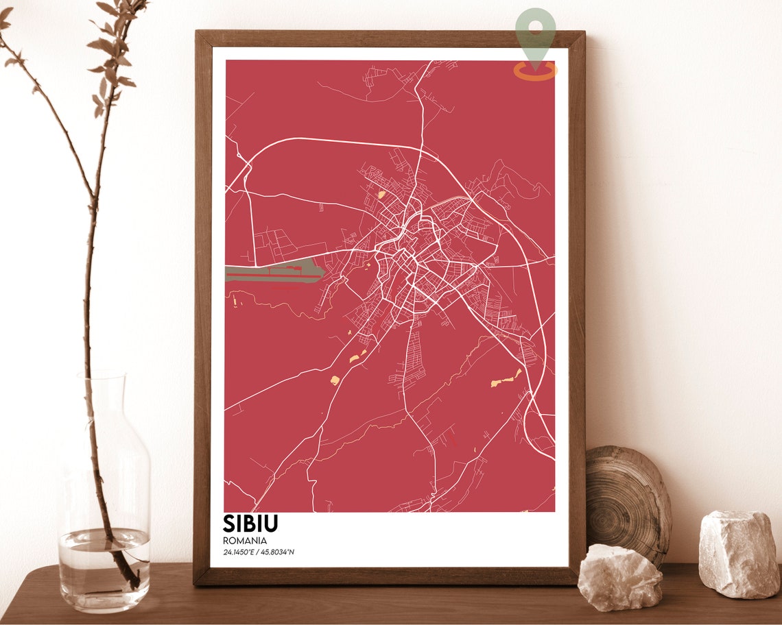 Sibiu Romania Transylvania Dark Green Minimalist Map Art Poster - Image 3
