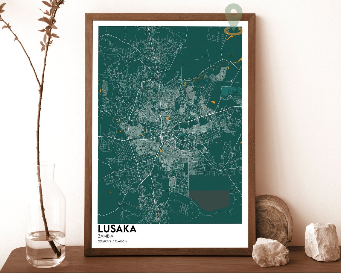 Lusaka Zambia Magenta Night Street Map Modern City Art Poster - Image 5