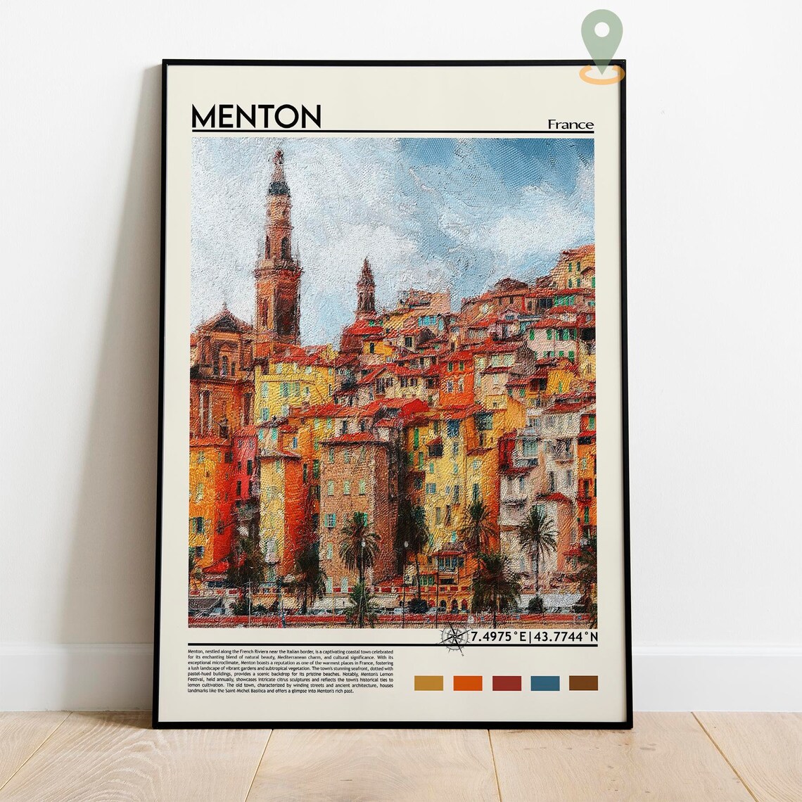 Menton France French Riviera Colorful Old Town Painting Travel Poster - Image 2