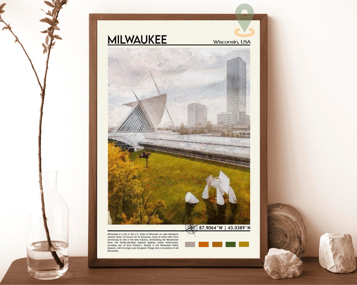 Milwaukee Wisconsin Art Museum Cityscape Lakefront Travel Poster