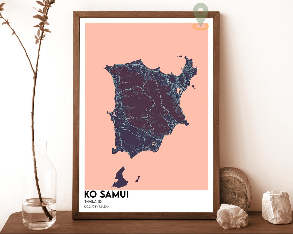 Ko Samui Thailand Island Map Minimal Light on Teal Graphic Poster - Image 3