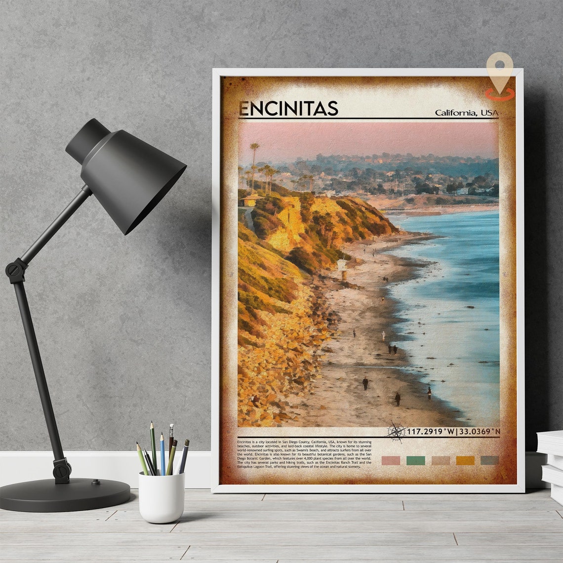 Encinitas California Beach Coast Surf Town Swamis Travel Poster - Image 4