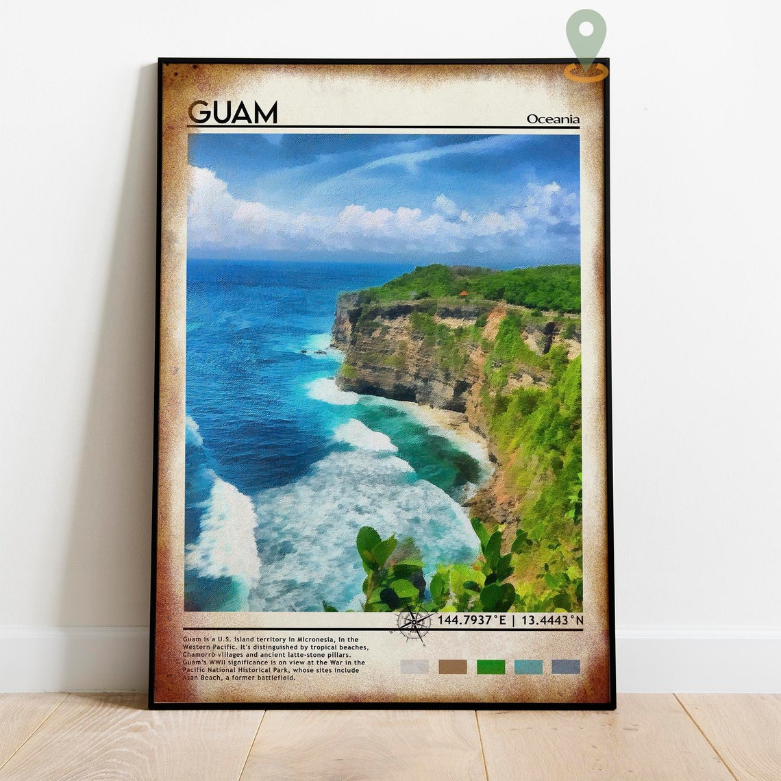 Guam Oceania Turquoise Sea Cliffs Tropical Island Coast Travel Poster - Image 3
