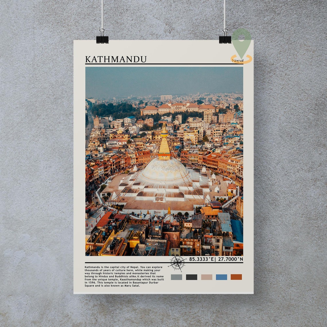 Kathmandu Nepal Boudhanath Stupa Aerial City View Travel Print - Image 4