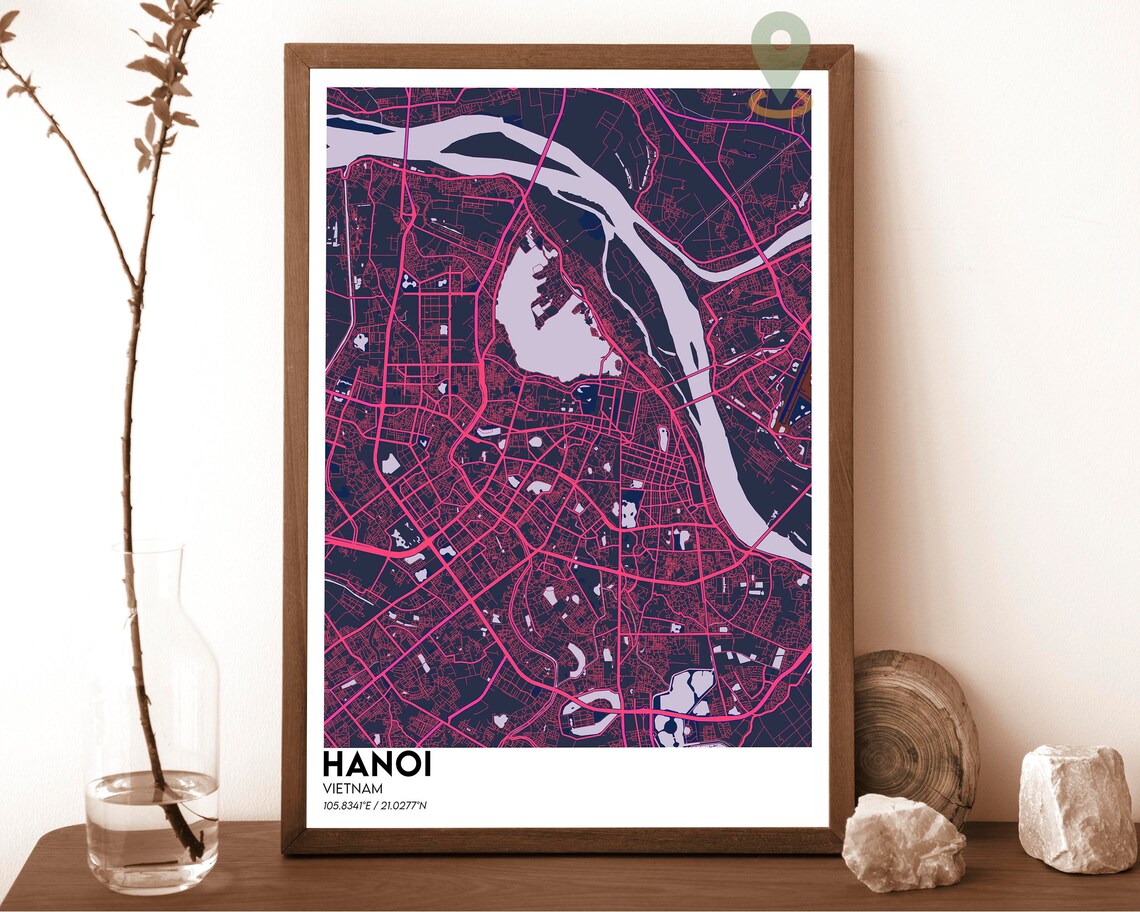 Hanoi Vietnam Blue River Minimal Street Map Modern City Poster - Image 6