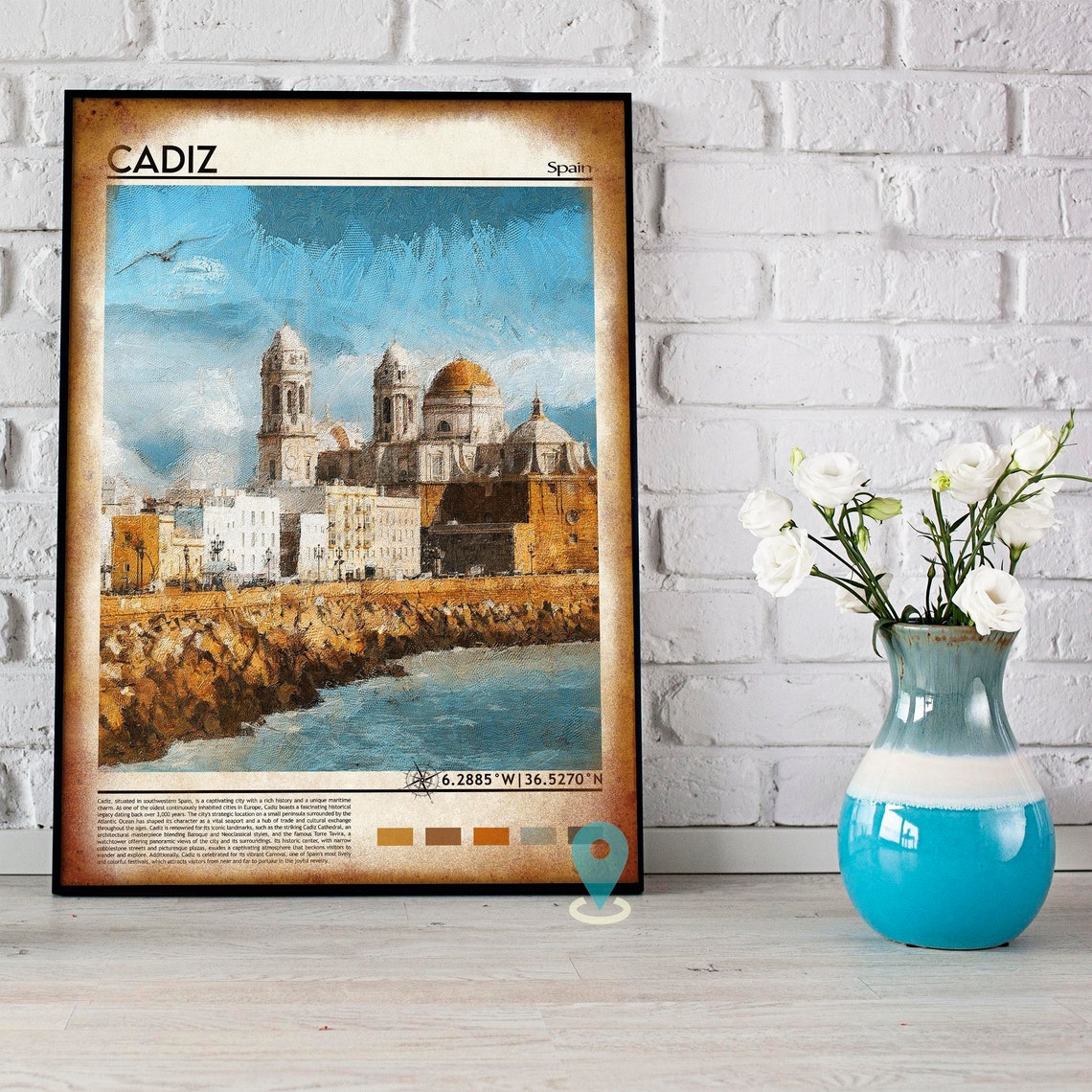 Cadiz Spain Seaside Cathedral Watercolor Painting Travel Poster - Image 4