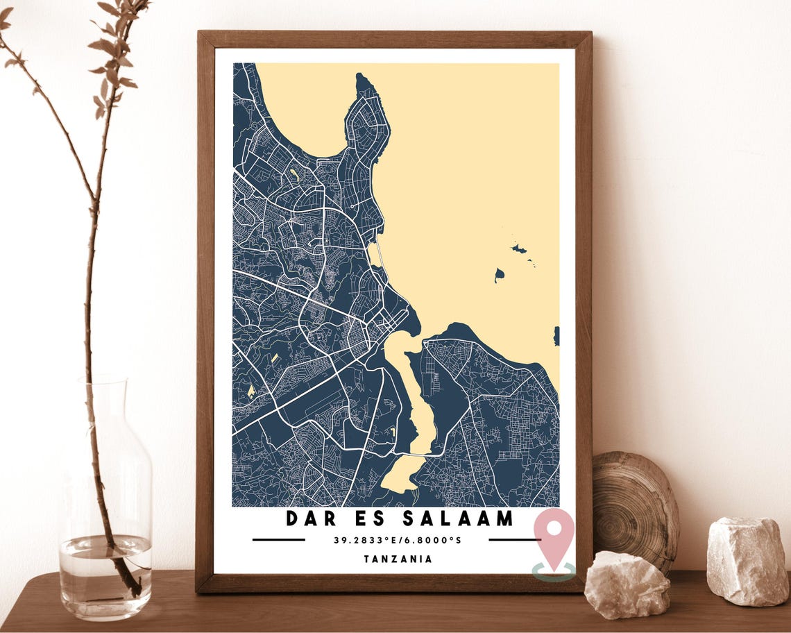 Dar Es Salaam Tanzania Grey Orange City Street Map Coordinates Poster - Image 2