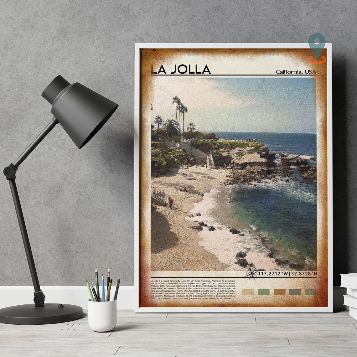 La Jolla California Sandy Cove Beach Cliffs Palms Travel Poster - Image 4