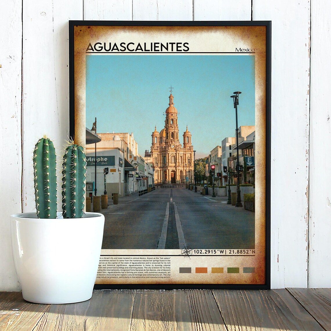 Aguascalientes Mexico Historic Cathedral Street Scene Travel Print - Image 4