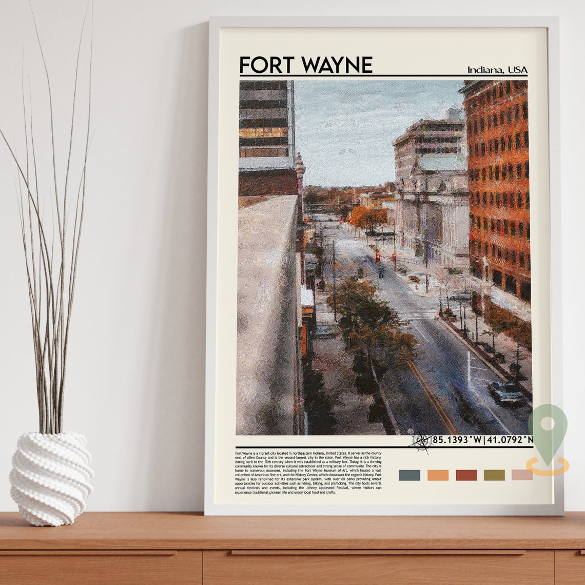 Fort Wayne Indiana Downtown Street City View Coordinate Travel Poster - Image 2